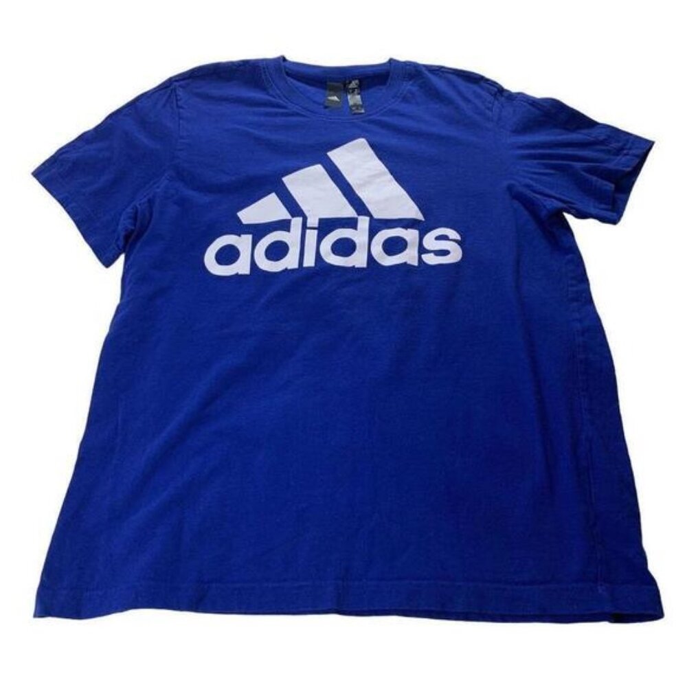 adidas Mens Sportswear Blue Short Sleeve White Logo T Shirt Size Medium​​​​​